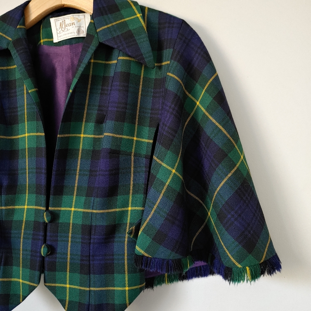 Vintage Aljean Wool Cape Plaid Tartan - Picture 7 of 16